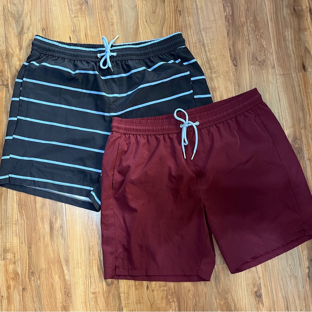 Striped Navy and Solid maroon Swim Shorts lot mens XL 38”